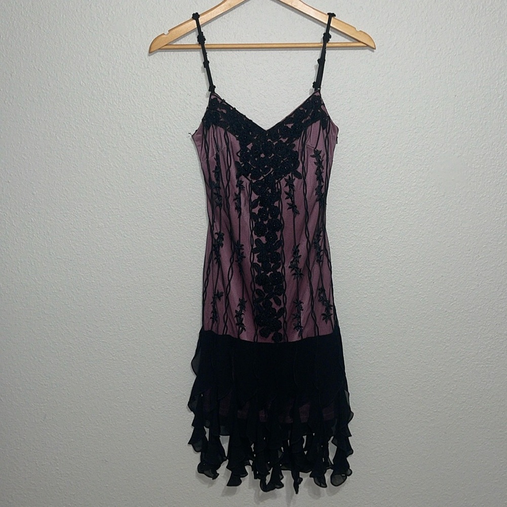Sue Wong 1920s Mauve Pink & Black 100% Silk Gatsby Embellish Flapper Dress - XS - Picture 9 of 14